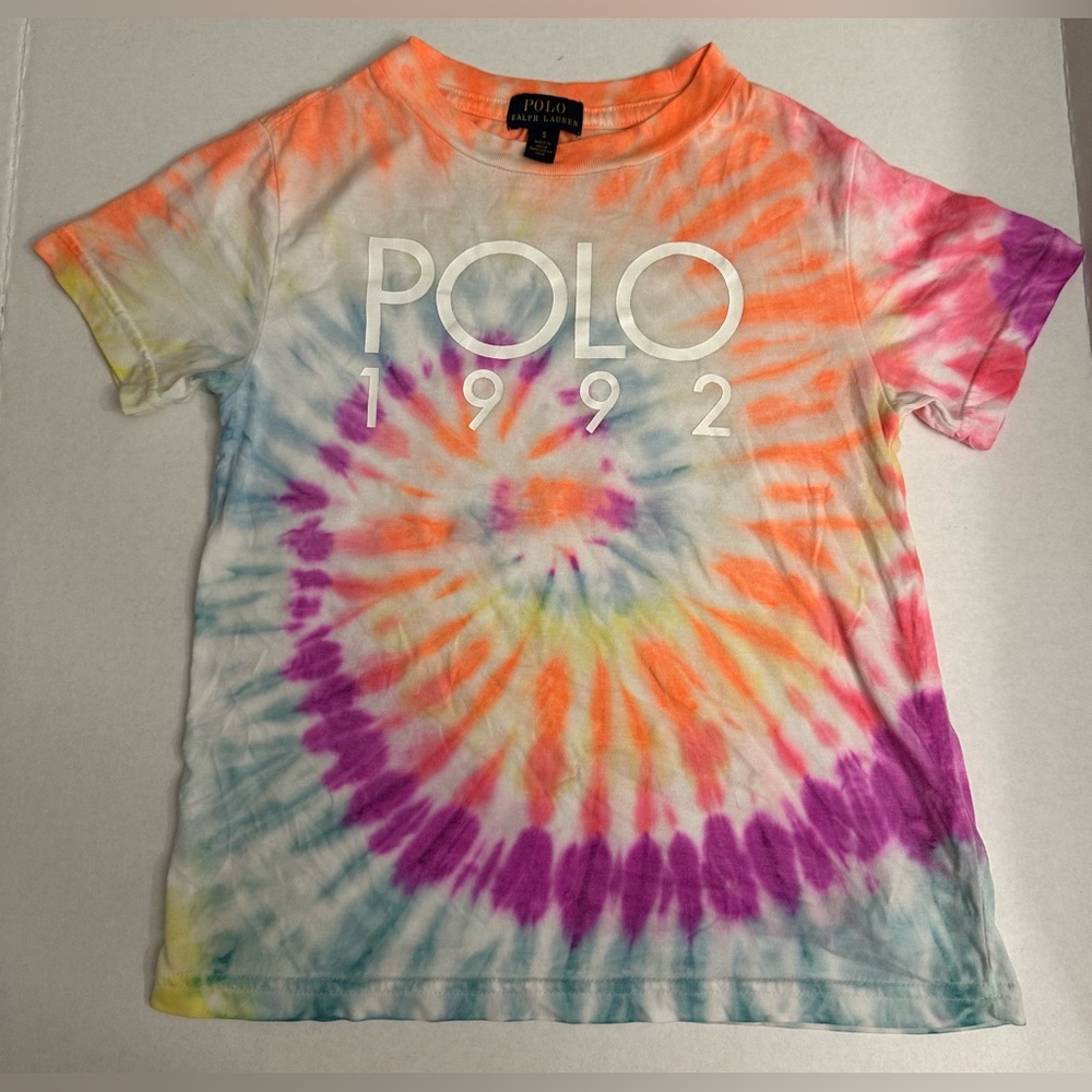 POLO Ralph Lauren boys size 5 “POLO 1992” tie dye Crewneck graphic t shirt EUC